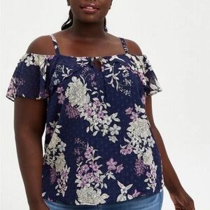 Torrid Navy Floral Off-Shoulder Blouse